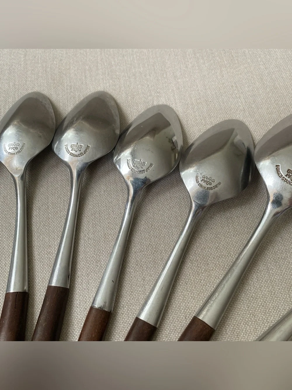 VTG MCM Grand Prix Dior Muffin Flatware 19 Pc Lot Stainless Japan Faux Wood